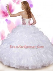 Glittering Sleeveless Floor Length Beading and Ruffles Lace Up Quinceanera Gowns with White