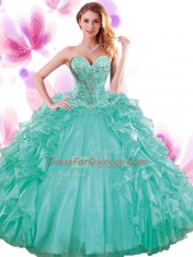 Fine Sleeveless Lace Up Floor Length Beading and Ruffles and Pick Ups Quince Ball Gowns