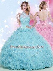 Floor Length Ball Gowns Sleeveless Baby Blue Quinceanera Gowns Lace Up