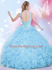 Floor Length Ball Gowns Sleeveless Baby Blue Quinceanera Gowns Lace Up