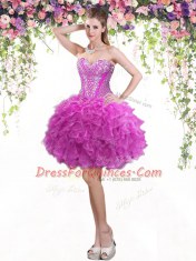 Affordable Four Piece Fuchsia Tulle Lace Up Sweet 16 Dresses Sleeveless Floor Length Beading and Ruffles