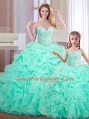 Beautiful Beading and Ruffles and Pick Ups Quinceanera Gowns Apple Green Lace Up Sleeveless Floor Length
