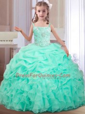 Beautiful Beading and Ruffles and Pick Ups Quinceanera Gowns Apple Green Lace Up Sleeveless Floor Length