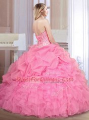 Beautiful Beading and Ruffles and Pick Ups Quinceanera Gowns Apple Green Lace Up Sleeveless Floor Length