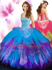 Beauteous Sweetheart Sleeveless Tulle Ball Gown Prom Dress Beading and Ruffled Layers Lace Up