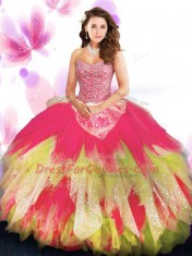 Beauteous Sweetheart Sleeveless Tulle Ball Gown Prom Dress Beading and Ruffled Layers Lace Up