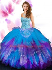 Beauteous Sweetheart Sleeveless Tulle Ball Gown Prom Dress Beading and Ruffled Layers Lace Up