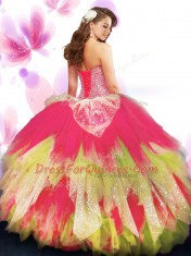 Beauteous Sweetheart Sleeveless Tulle Ball Gown Prom Dress Beading and Ruffled Layers Lace Up