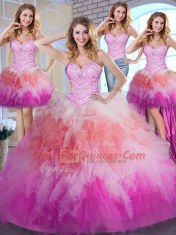 Luxurious Four Piece Multi-color Quinceanera Gowns Military Ball and Sweet 16 and Quinceanera and For with Beading and Ruffles Sweetheart Sleeveless Lace Up
