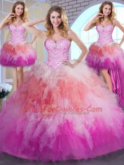 Luxurious Four Piece Multi-color Quinceanera Gowns Military Ball and Sweet 16 and Quinceanera and For with Beading and Ruffles Sweetheart Sleeveless Lace Up