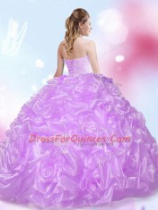 Elegant Fabric With Rolling Flowers Sweetheart Sleeveless Lace Up Beading 15th Birthday Dress in Lavender