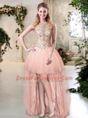 Perfect Scoop Peach Lace Up Quinceanera Gowns Beading Sleeveless Floor Length