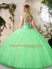 Perfect Scoop Peach Lace Up Quinceanera Gowns Beading Sleeveless Floor Length