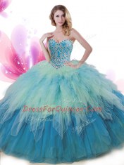 New Arrival Sweetheart Sleeveless Lace Up Quinceanera Gown Multi-color Tulle