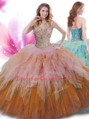 New Arrival Sweetheart Sleeveless Lace Up Quinceanera Gown Multi-color Tulle