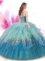 New Arrival Sweetheart Sleeveless Lace Up Quinceanera Gown Multi-color Tulle