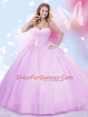 Floor Length Lilac Vestidos de Quinceanera Tulle Sleeveless Beading