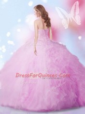 Eye-catching Lilac Sweetheart Lace Up Beading and Ruffles Quince Ball Gowns Sleeveless
