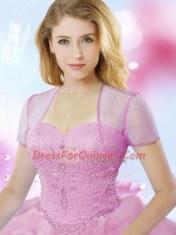 Shining Rose Pink Sweetheart Lace Up Beading and Ruffles Quinceanera Dress Sleeveless