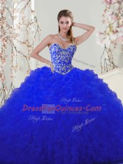 Classical Royal Blue Sweetheart Neckline Beading and Appliques Sweet 16 Dress Sleeveless Lace Up