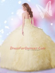 Luxurious Sleeveless Floor Length Beading and Ruffles Lace Up 15th Birthday Dress with Light Yellow