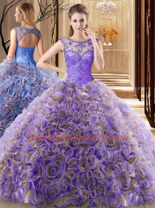 Cheap Scoop Multi-color Lace Up Ball Gown Prom Dress Beading Sleeveless Brush Train