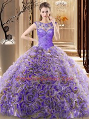 Cheap Scoop Multi-color Lace Up Ball Gown Prom Dress Beading Sleeveless Brush Train