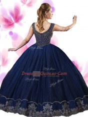 Wine Red Tulle Zipper Scoop Sleeveless Floor Length Sweet 16 Quinceanera Dress Beading and Appliques