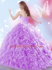 Wonderful Ball Gowns Sleeveless Lavender Quinceanera Gown Brush Train Lace Up