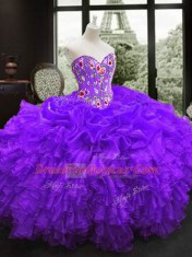 Sleeveless Lace Up Floor Length Embroidery and Ruffles Sweet 16 Quinceanera Dress