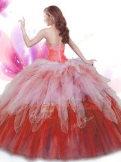 Deluxe Tulle Sleeveless Floor Length 15 Quinceanera Dress and Beading and Ruffles