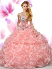 Sweetheart Sleeveless Organza 15th Birthday Dress Beading and Pick Ups Lace Up