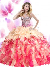 Blue And White Lace Up Sweet 16 Dresses Beading and Ruffles Sleeveless Floor Length