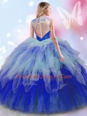 Multi-color Zipper High-neck Beading and Ruffles 15th Birthday Dress Tulle Sleeveless