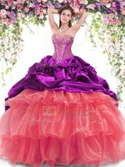 Wonderful Multi-color Sleeveless Brush Train Beading and Ruffled Layers and Pick Ups With Train Quinceanera Dress