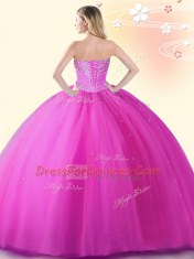 Ball Gowns Ball Gown Prom Dress Hot Pink Sweetheart Tulle Sleeveless Floor Length Lace Up