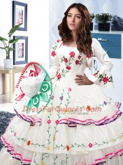 Fancy Organza and Taffeta Sleeveless Floor Length 15 Quinceanera Dress and Embroidery and Ruffled Layers