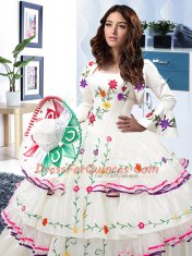 Fancy Organza and Taffeta Sleeveless Floor Length 15 Quinceanera Dress and Embroidery and Ruffled Layers