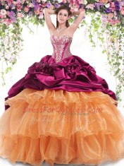 Fashionable Multi-color Sleeveless With Train Beading and Ruffled Layers and Pick Ups Lace Up Quince Ball Gowns