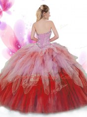 Sleeveless Floor Length Beading and Ruffles Lace Up Quinceanera Gown with Multi-color