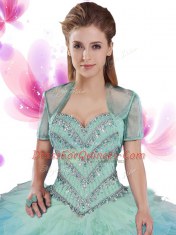 Sleeveless Floor Length Beading and Ruffles Lace Up Quinceanera Gown with Multi-color