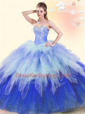 Multi-color Tulle Lace Up Sweetheart Sleeveless Floor Length Quinceanera Gowns Beading and Ruffles