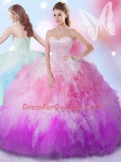 Trendy Tulle Sleeveless Floor Length Quinceanera Dresses and Beading and Ruffles