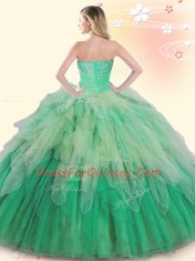 Beautiful Sleeveless Floor Length Beading and Ruffles Lace Up Sweet 16 Quinceanera Dress with Multi-color