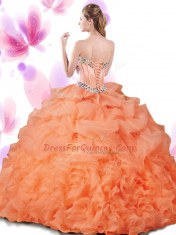 Hot Pink Ball Gowns Organza Sweetheart Sleeveless Beading and Ruffles and Pick Ups Floor Length Lace Up Quince Ball Gowns