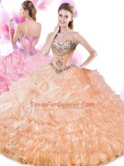 Orange Sweetheart Lace Up Beading and Ruffled Layers and Pick Ups Quinceanera Gowns Sleeveless