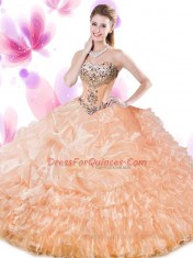 Orange Sweetheart Lace Up Beading and Ruffled Layers and Pick Ups Quinceanera Gowns Sleeveless