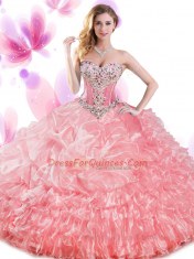 Orange Sweetheart Lace Up Beading and Ruffled Layers and Pick Ups Quinceanera Gowns Sleeveless