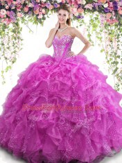 Delicate Floor Length Ball Gowns Sleeveless Fuchsia Quinceanera Dress Lace Up