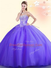 Tulle Sleeveless Floor Length Sweet 16 Dress and Beading